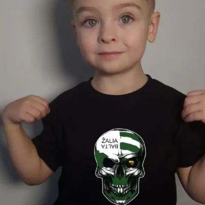 Juodi vaikiški marškinėliai Skull Žalia Balta