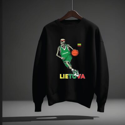 Juodas džemperis su stilizuotu krepšininku